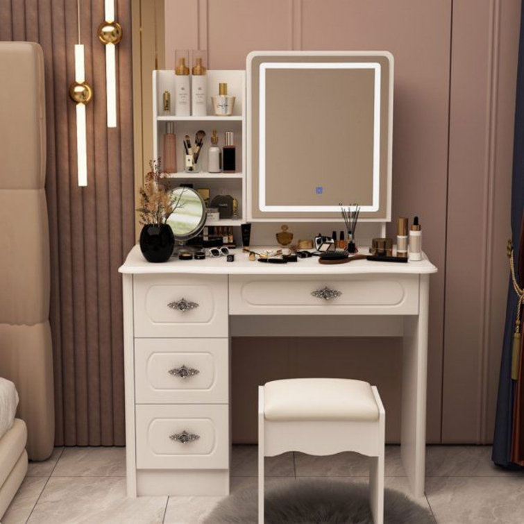 Red Barrel Studio® FUFU&GAGA Vanity Set With Lighted Mirror, Makeup